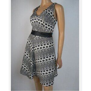 $138 Chelsea & Violet Black White Vneck Canvas Fit & Flare Dress S NWT C399